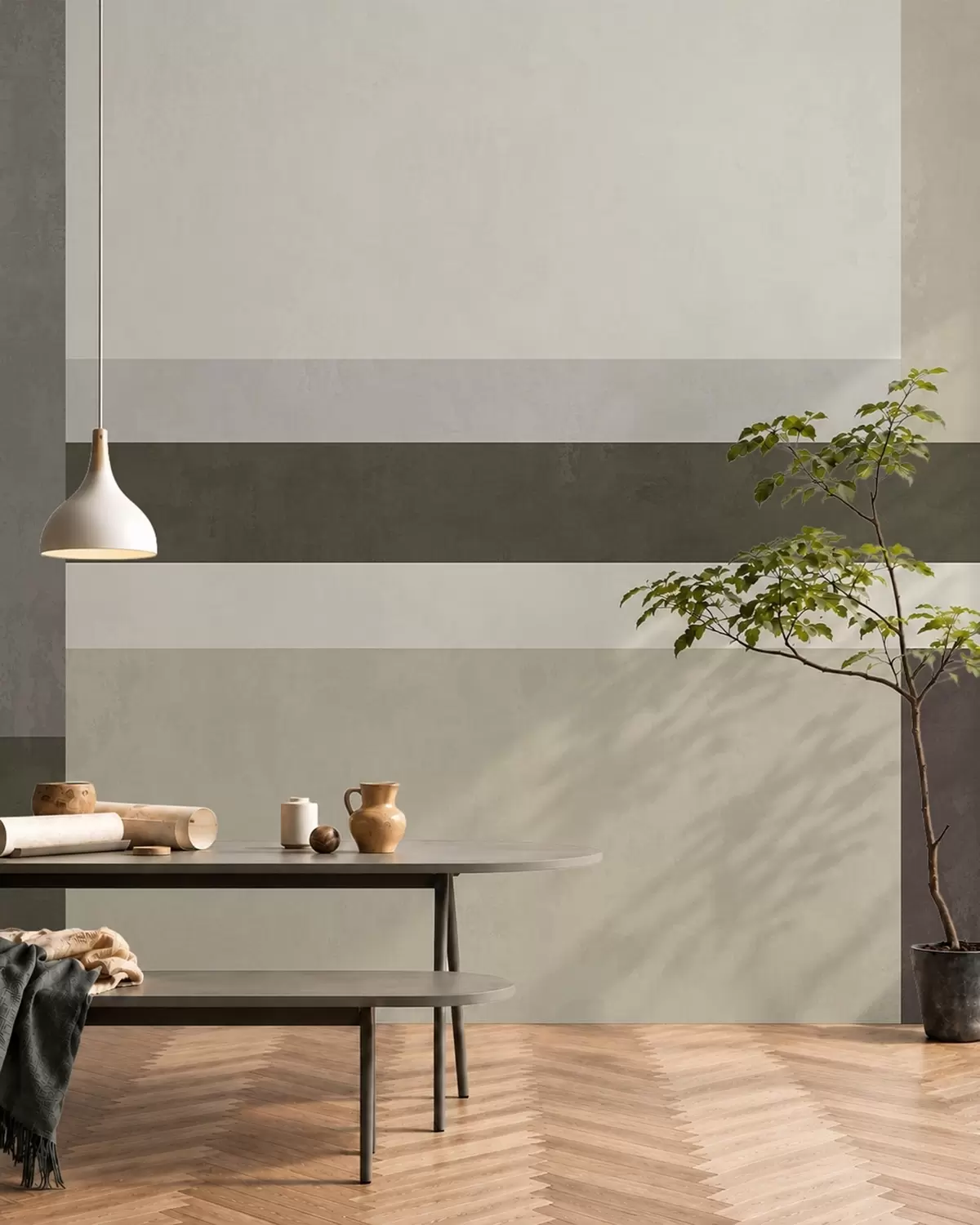 Fotobehang Geometrische compositie met olijfgroene, grijze en beige blokken w05890v3