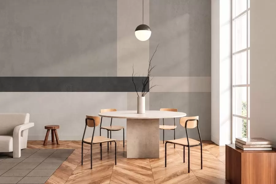 Fotobehang Abstracte geometrie met beige en grijze blokken en een donkere streep w05891