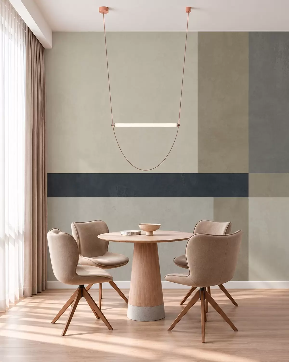 Fotobehang Geometrische compositie van beige en grijze blokken met een donkere streep w05891v3