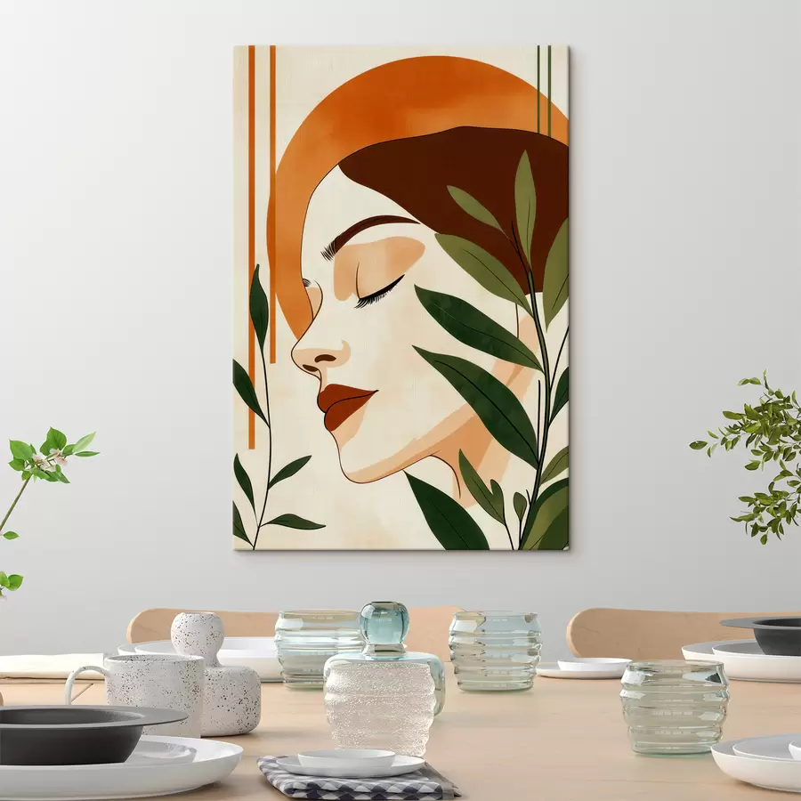  Peintures Une image abstraite représentant une jeune fille entourée de feuilles s51053