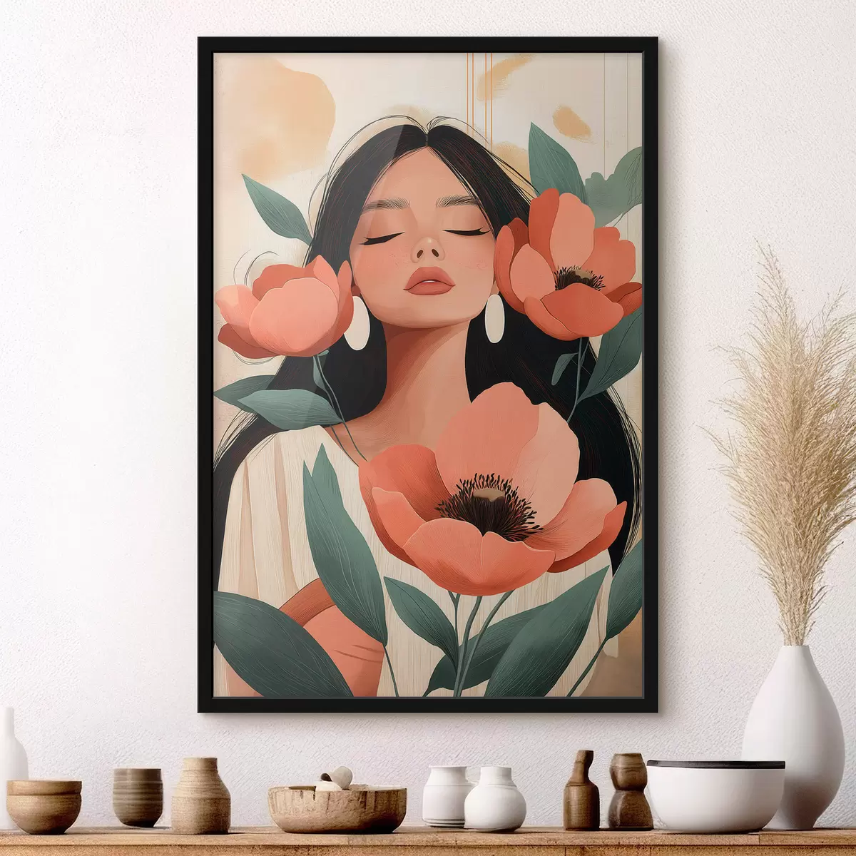 Affiche Une jeune fille aux coquelicots f51050