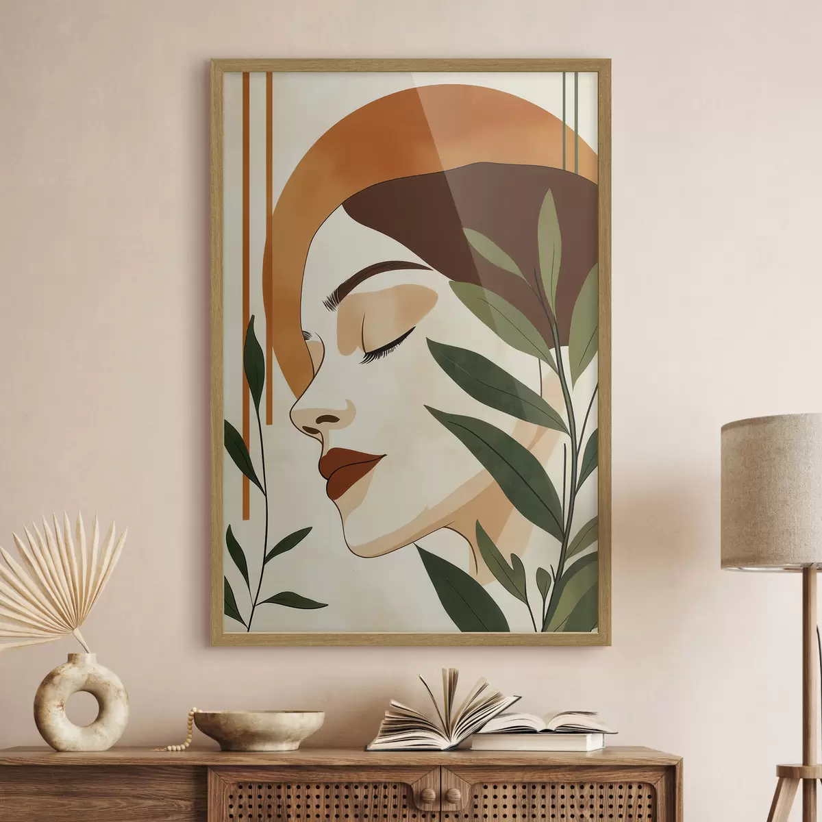 Affiche Une image abstraite représentant une jeune fille entourée de feuilles f51053