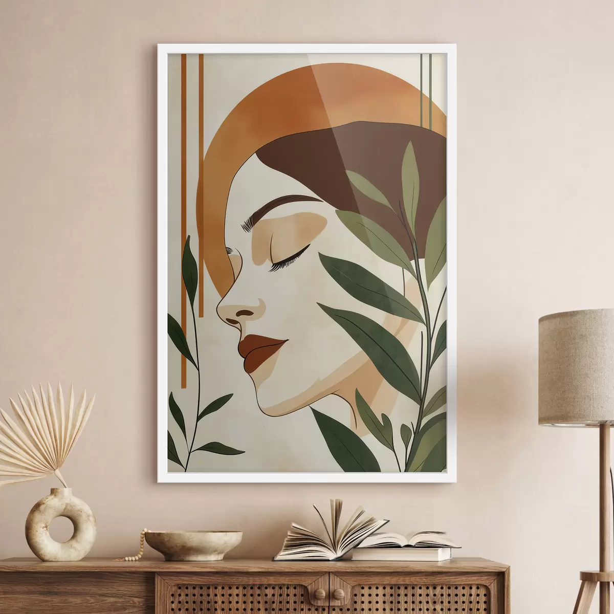 Affiche Une image abstraite représentant une jeune fille entourée de feuilles f51053