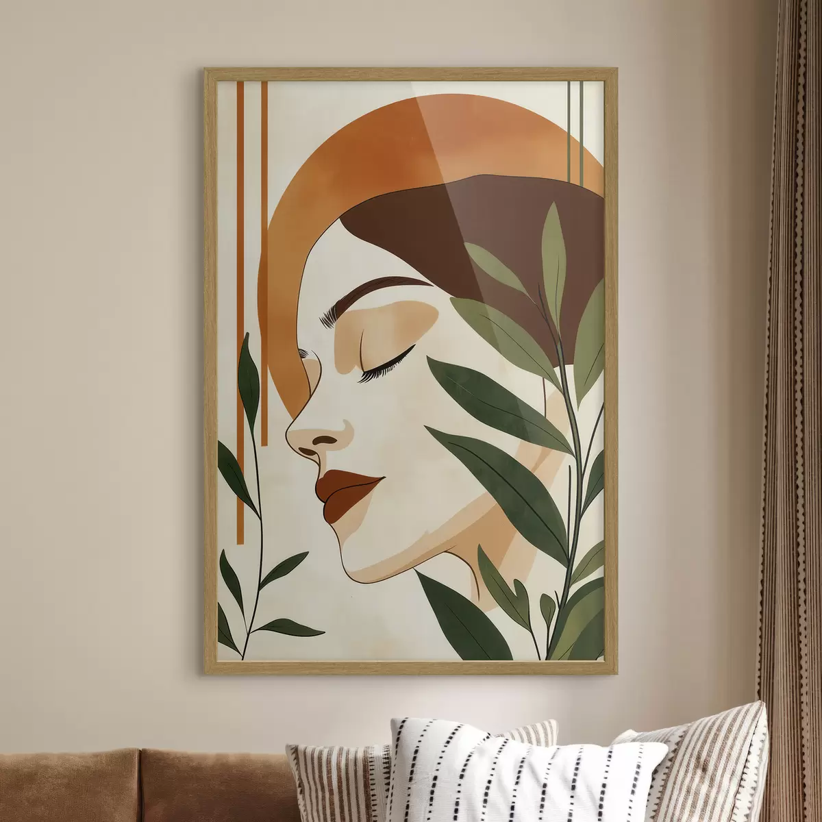 Affiche Une image abstraite représentant une jeune fille entourée de feuilles f51053