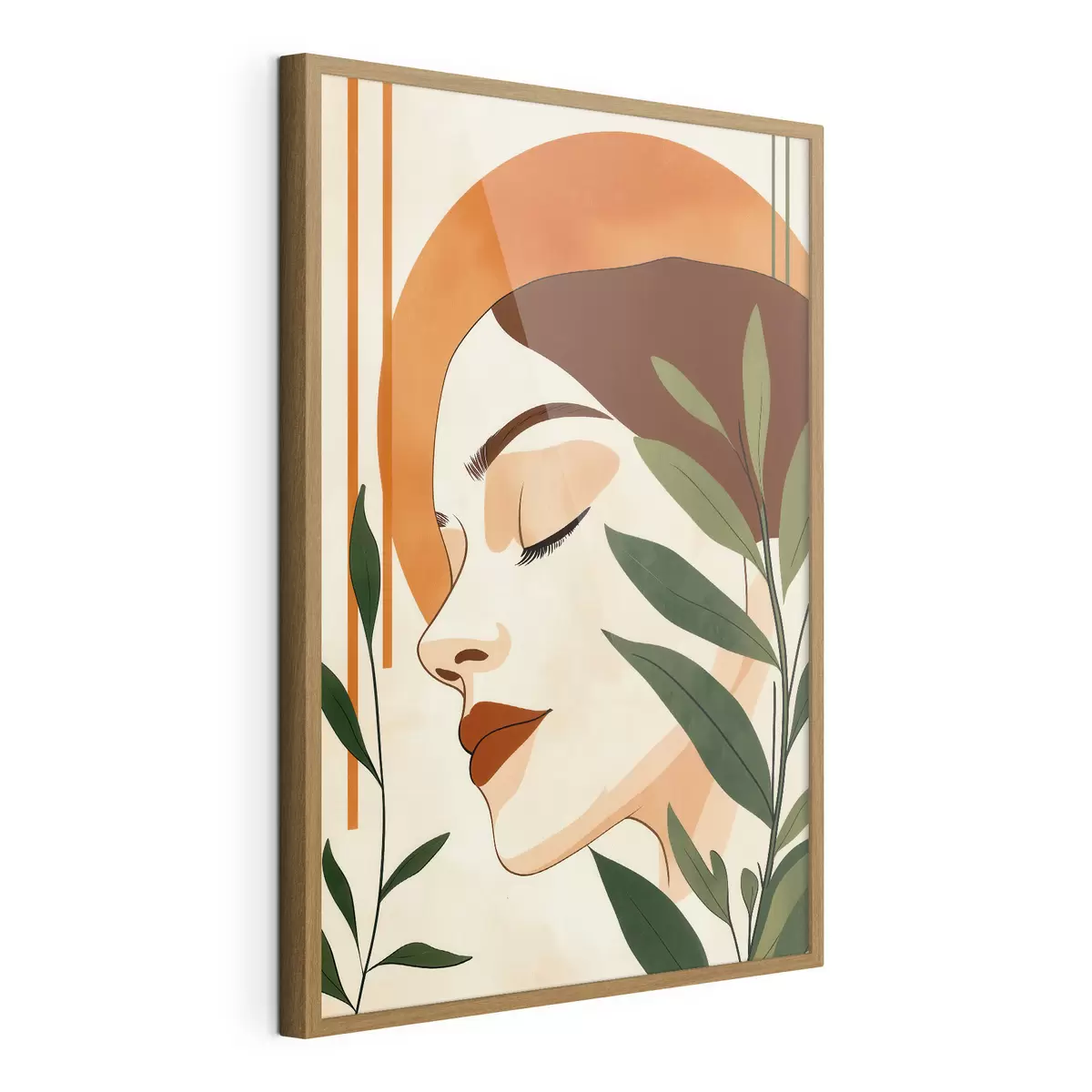 Affiche Une image abstraite représentant une jeune fille entourée de feuilles f51053