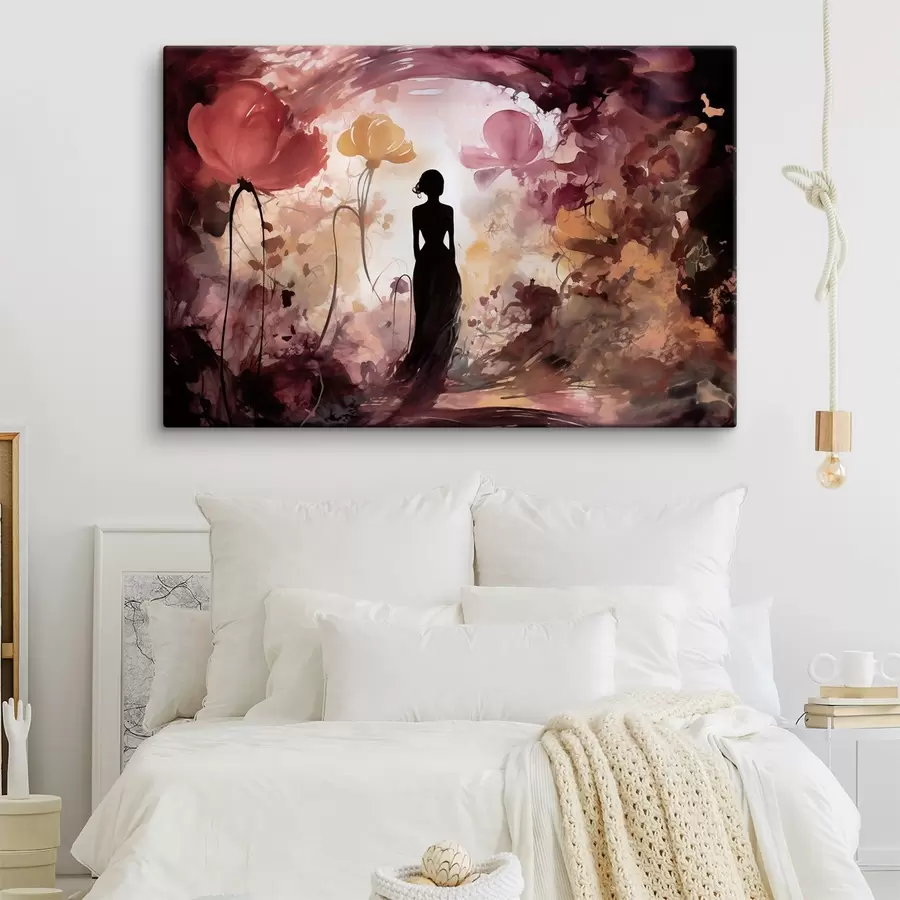  Peintures Silhouette d'une femme dans un jardin fleuri digne d'un conte de fées s51081