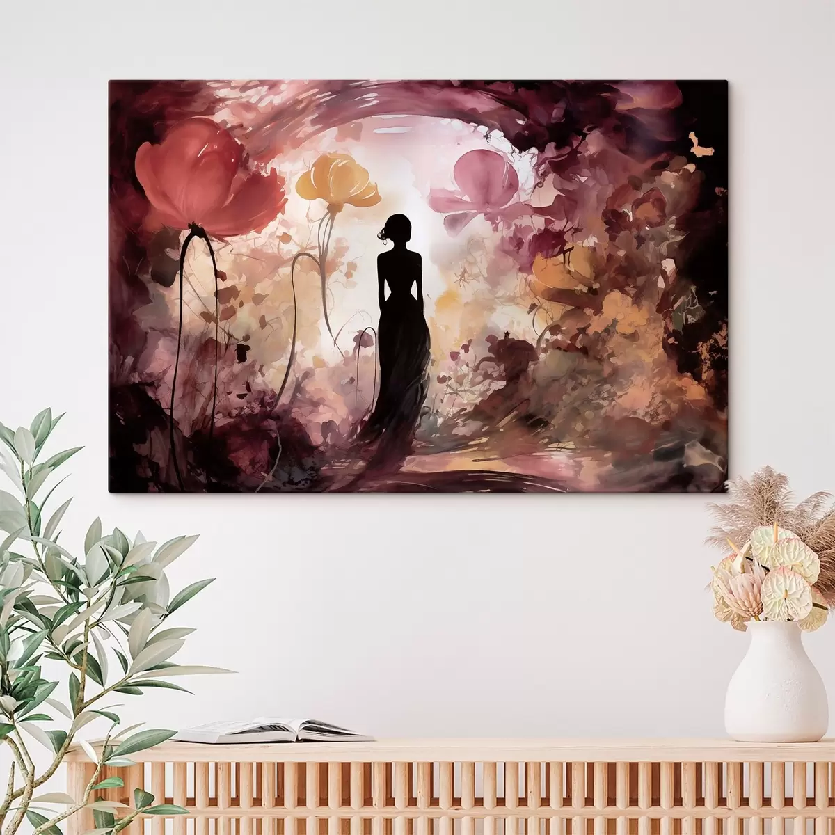  Peintures Silhouette d'une femme dans un jardin fleuri digne d'un conte de fées s51081