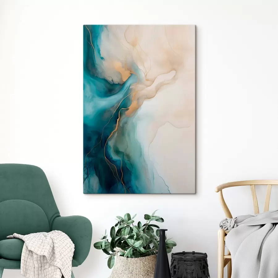  Peintures Vagues de marbre bleu ciel et sable s51082