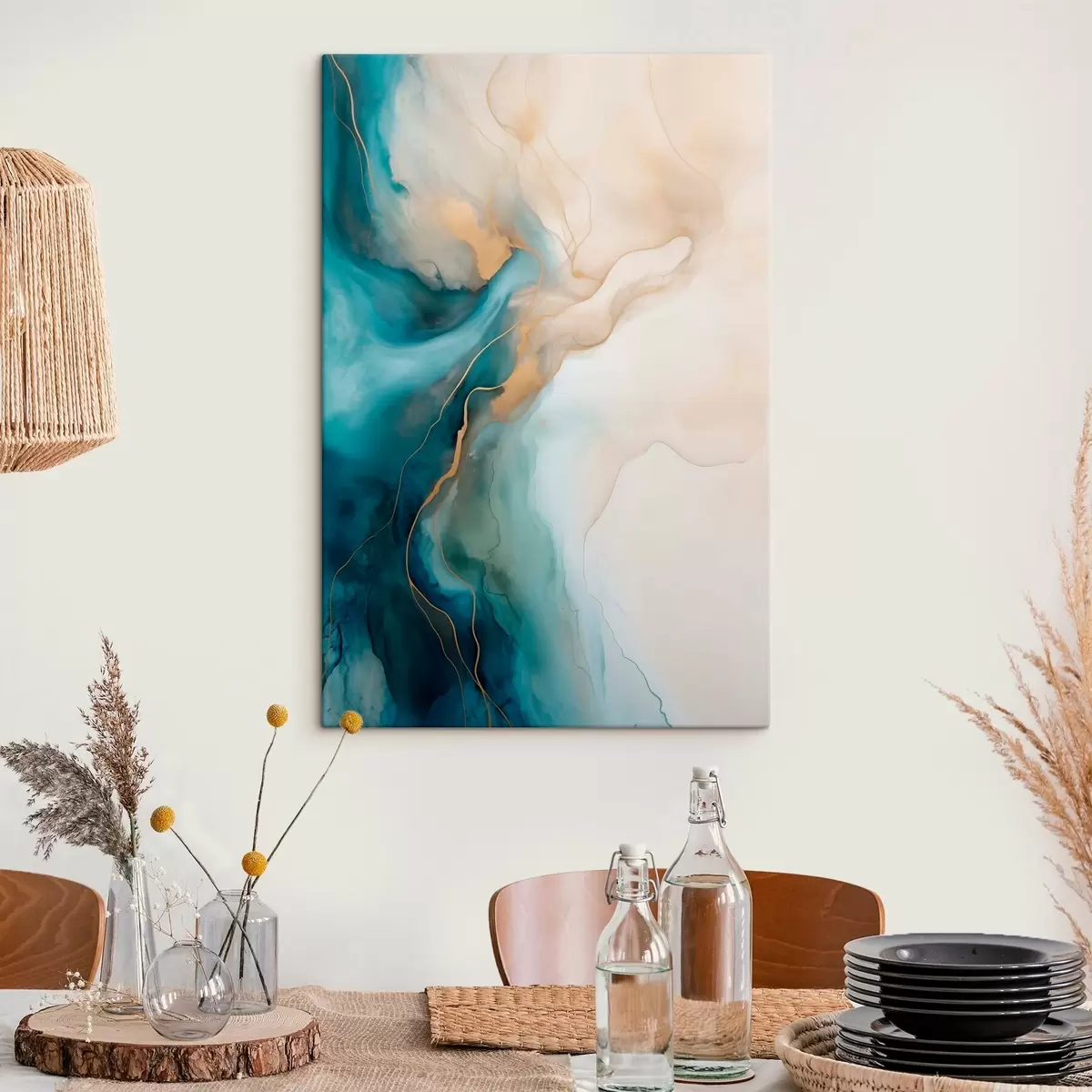  Peintures Vagues de marbre bleu ciel et sable s51082