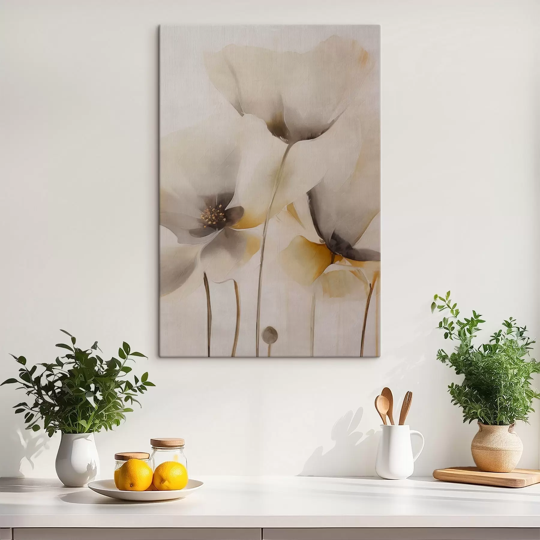  Peintures Coquelicots aériens dans une palette de beiges s51090