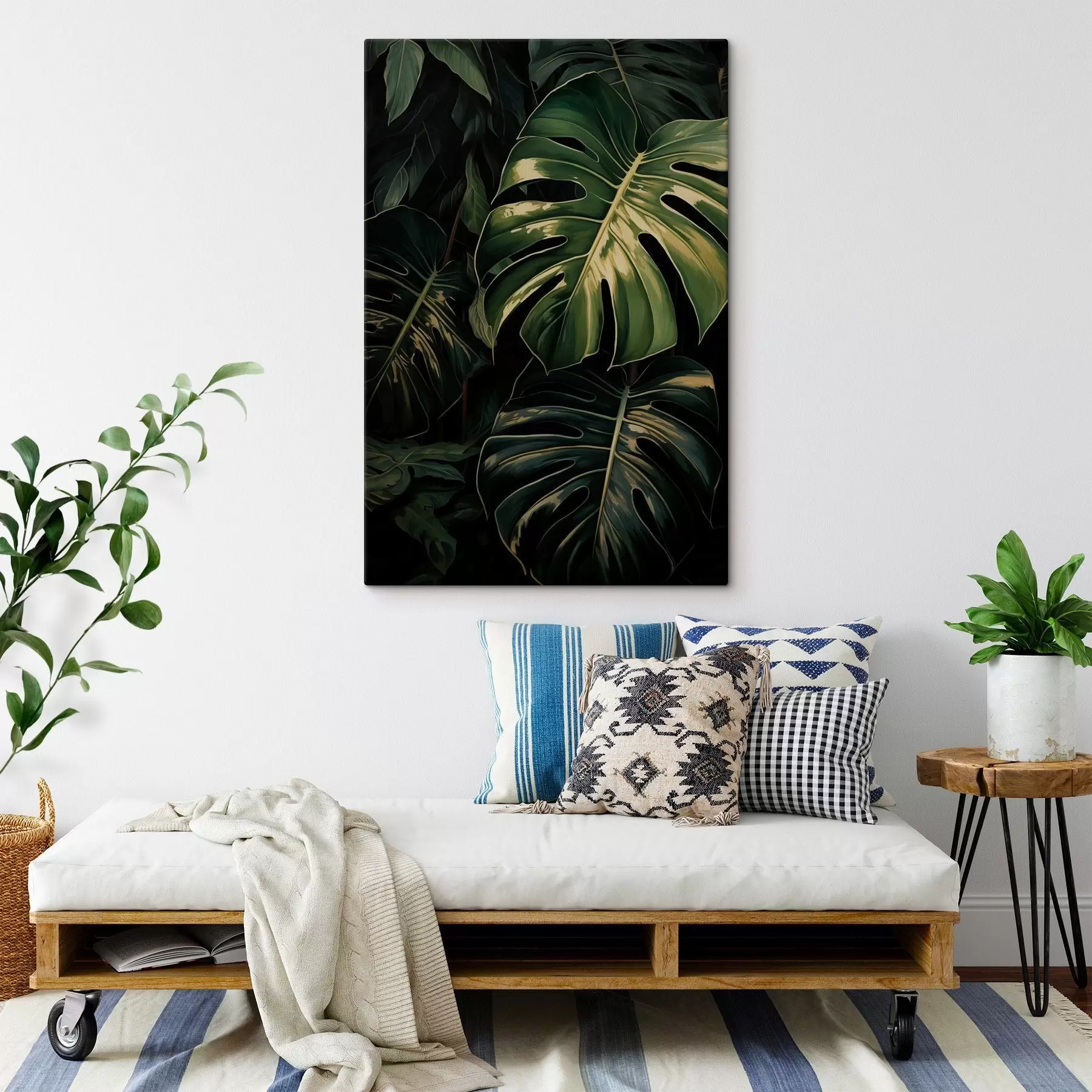  Peintures Feuilles brillantes de monstera dans les tropiques sombres s51091