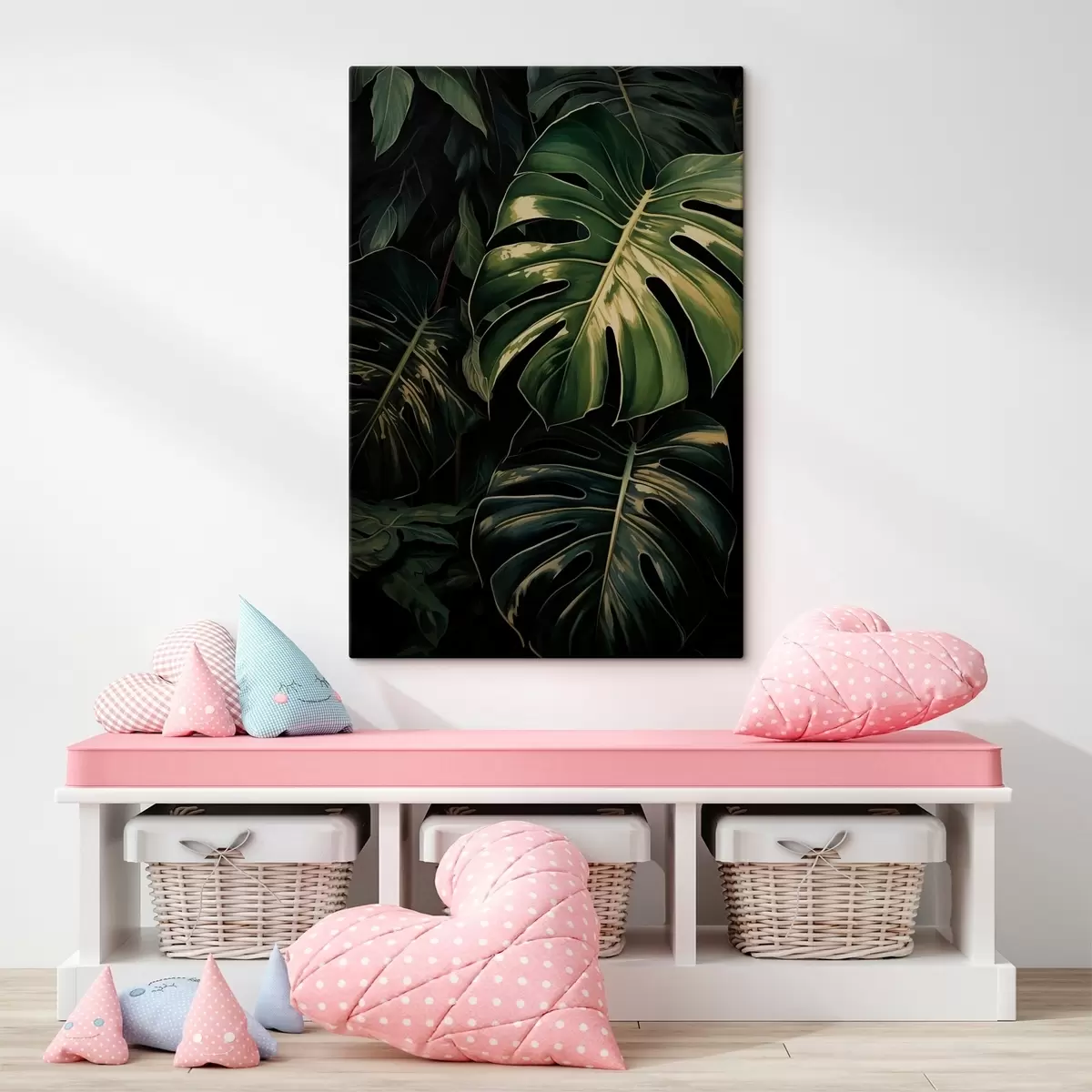 Peintures Feuilles brillantes de monstera dans les tropiques sombres s51091