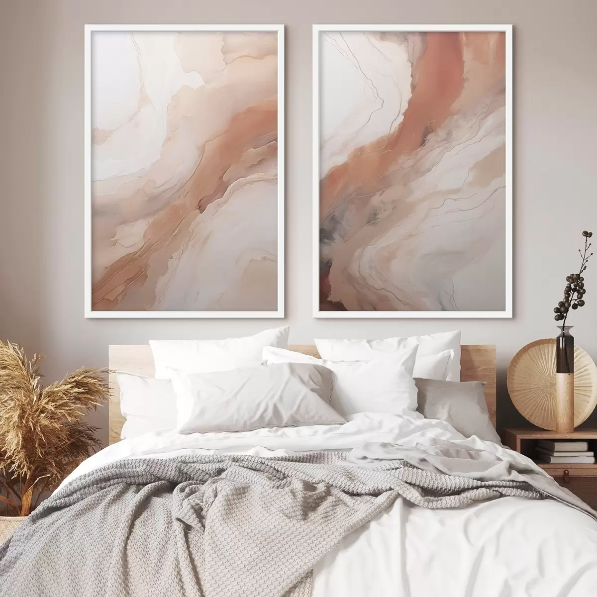 Poster Beige en terracotta lagen in de ‘fluid art’-stijl d31089