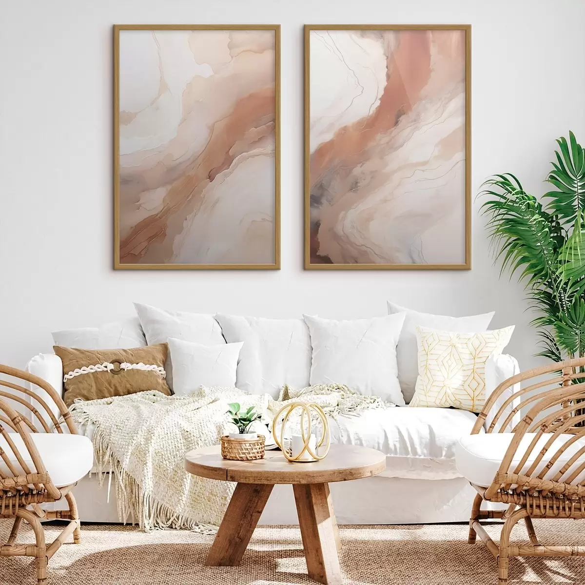 Poster Beige en terracotta lagen in de ‘fluid art’-stijl d31089