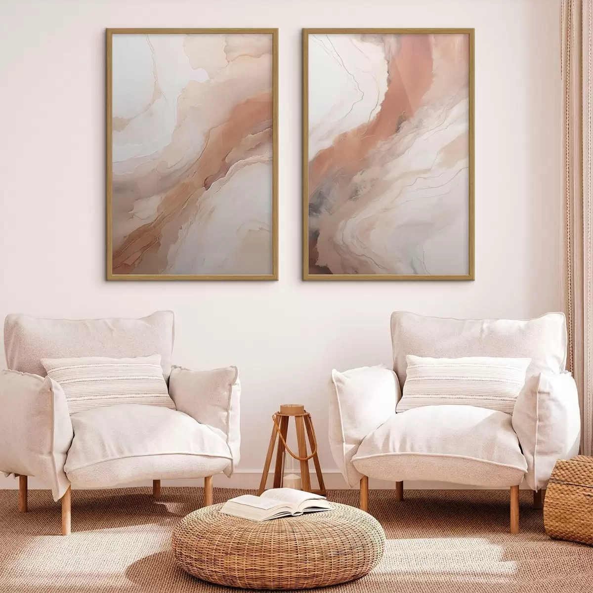 Poster Beige en terracotta lagen in de ‘fluid art’-stijl d31089