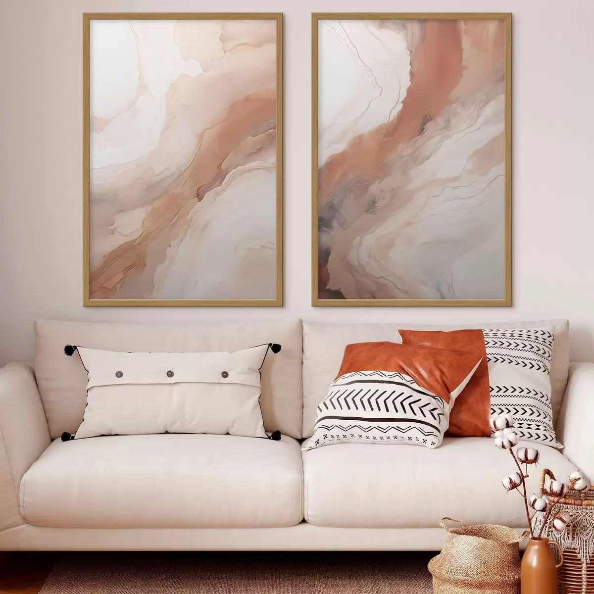 Poster Beige en terracotta lagen in de ‘fluid art’-stijl d31089