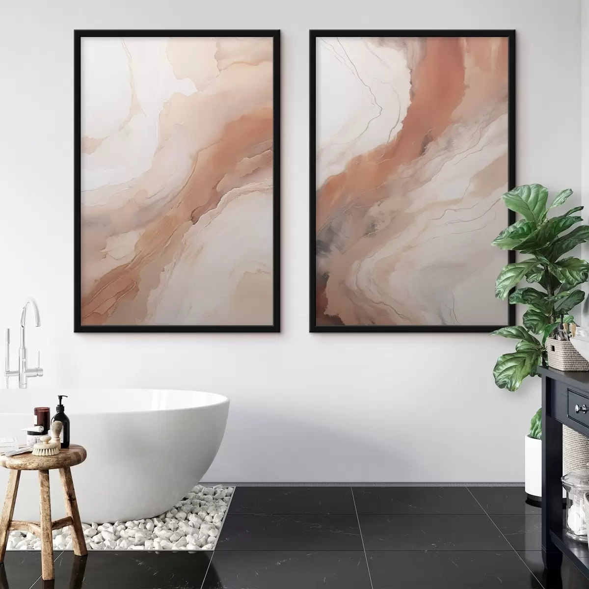 Poster Beige en terracotta lagen in de ‘fluid art’-stijl d31089