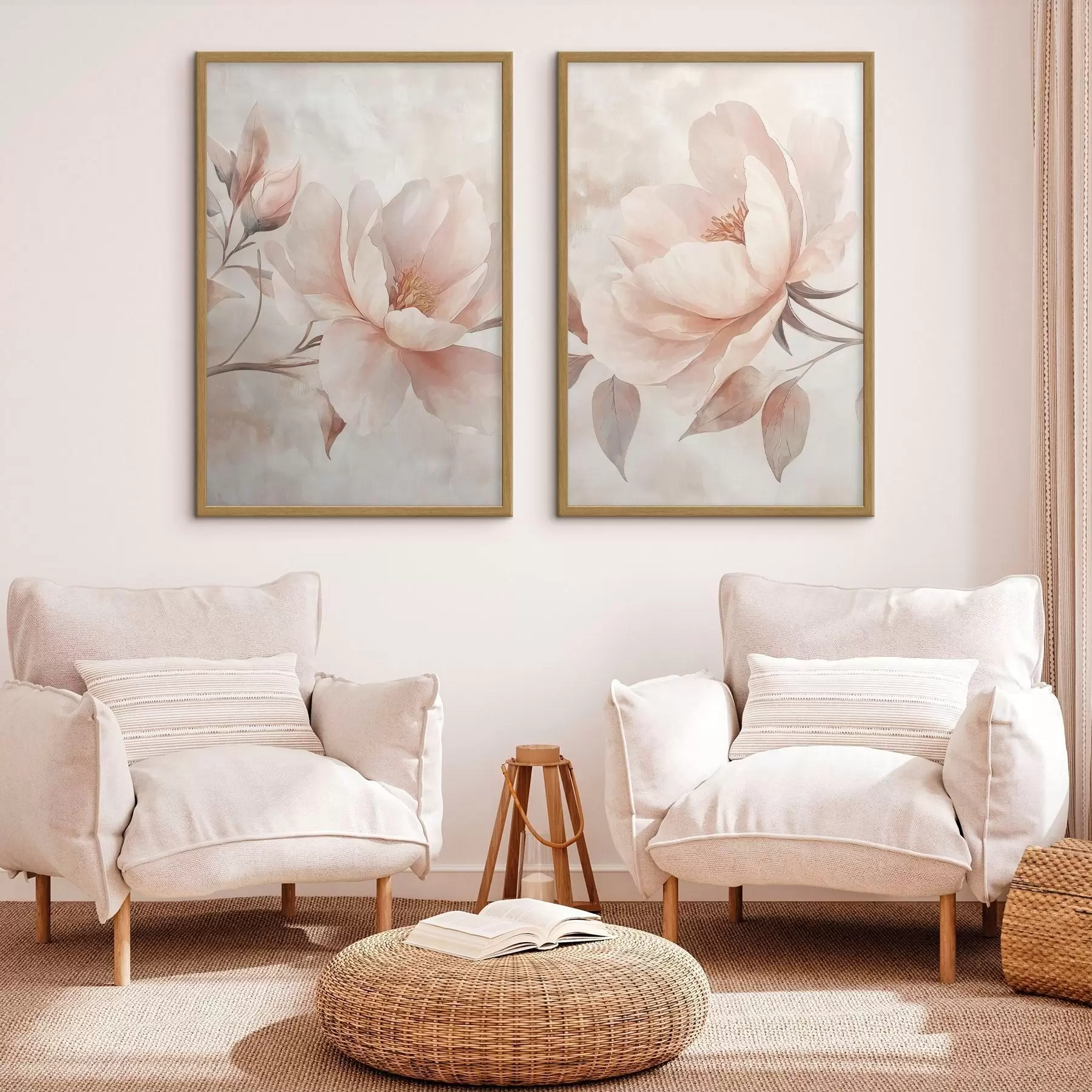 Fotobehang Pioenrozen in poeder- en aquarelverf d31091