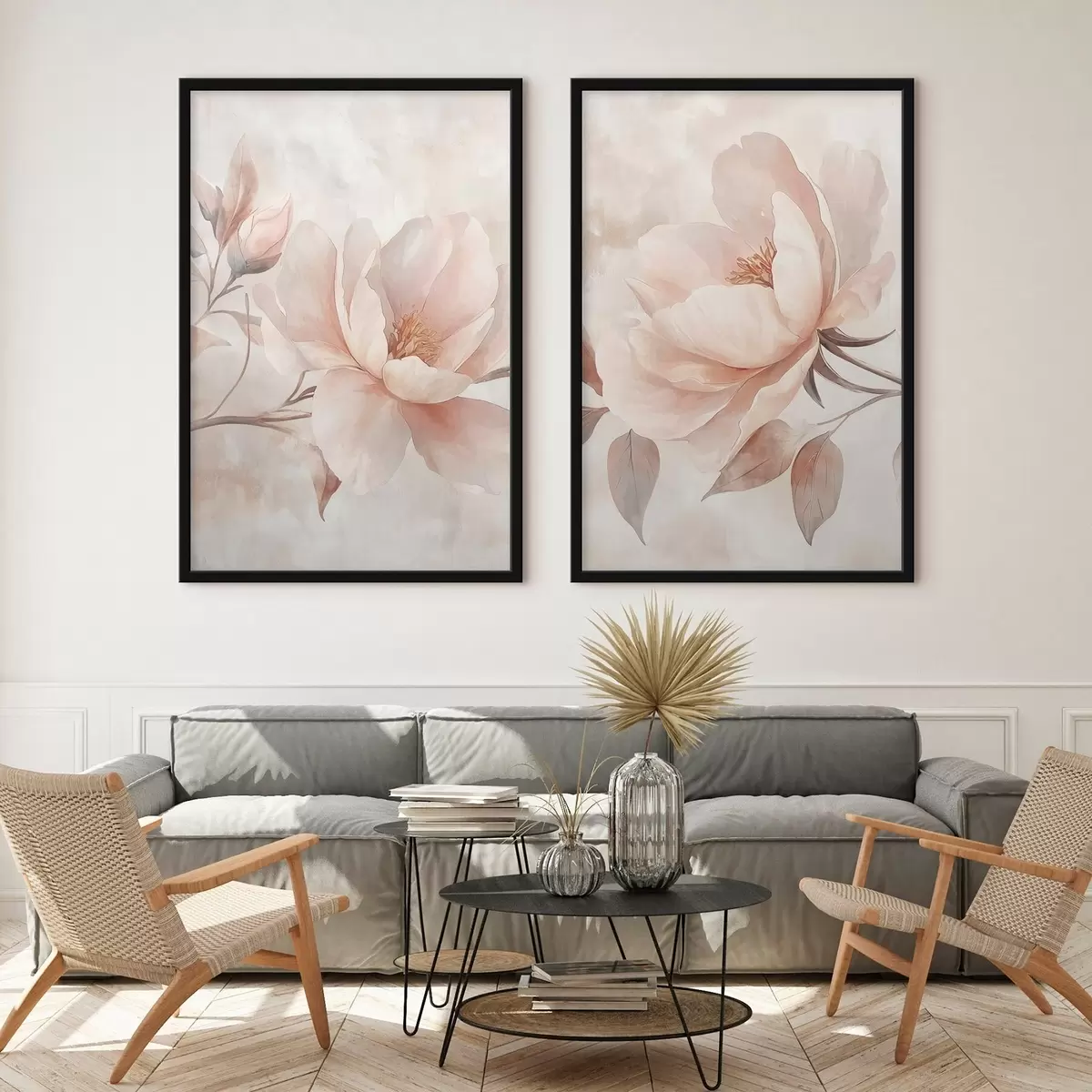 Poster Pioenrozen in poeder- en aquarelverf d31091
