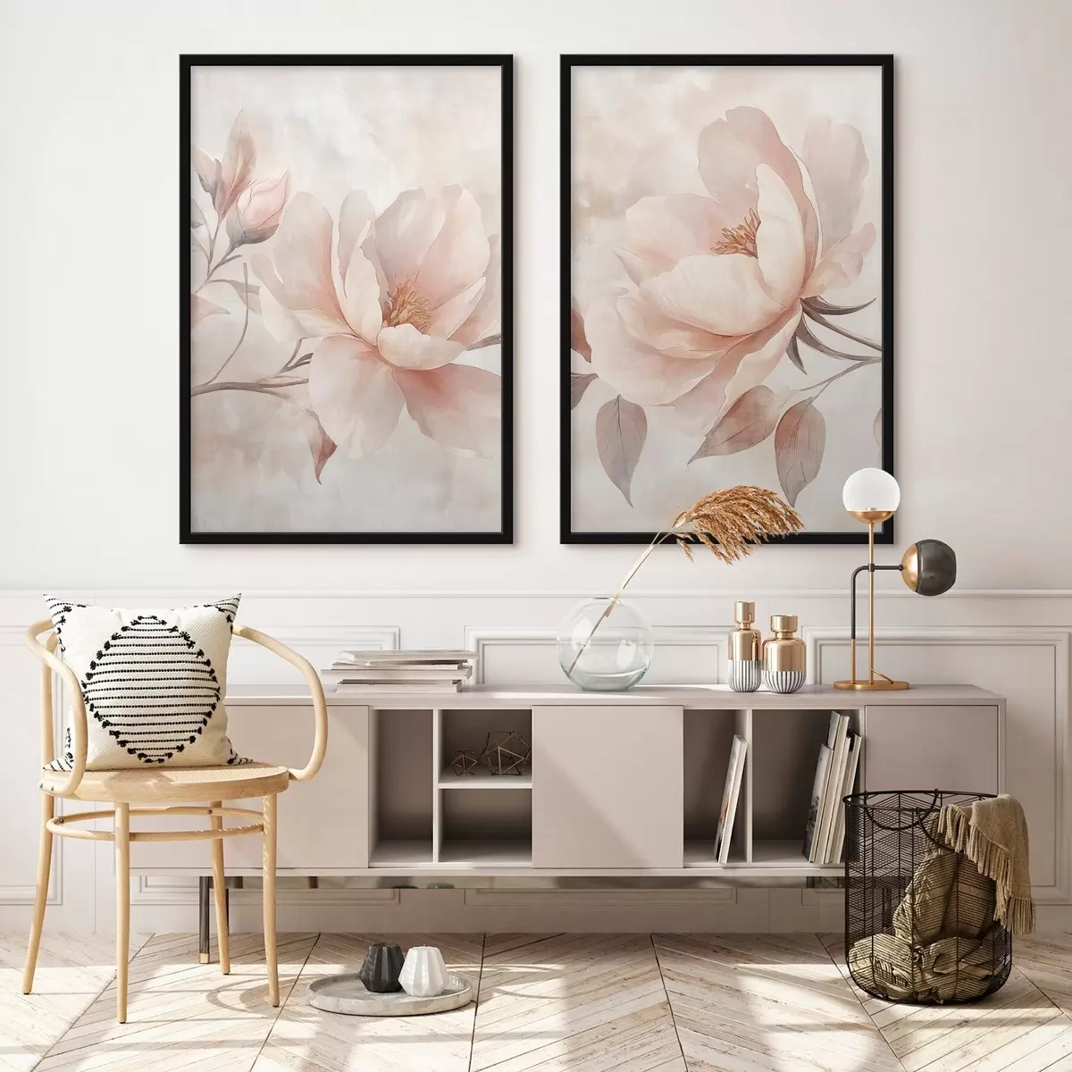 Poster Pioenrozen in poeder- en aquarelverf d31091