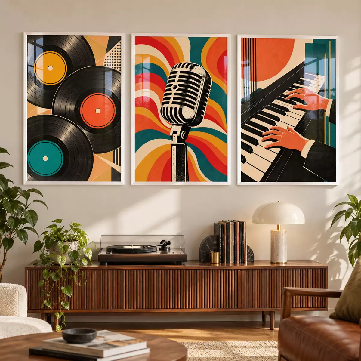 Poster Vintage muziekthema's in levendige kleuren d31115