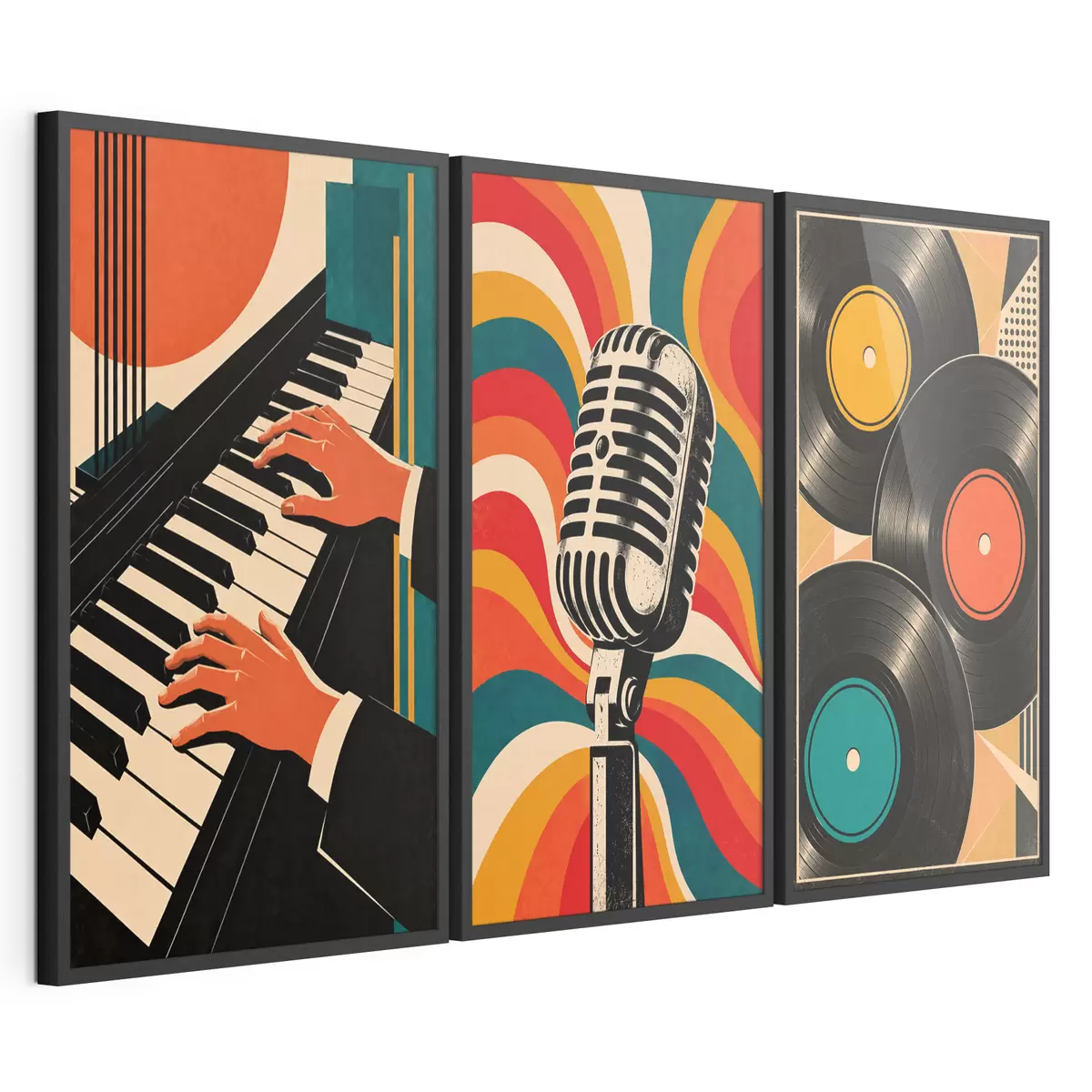 Poster Vintage muziekthema's in levendige kleuren d31115