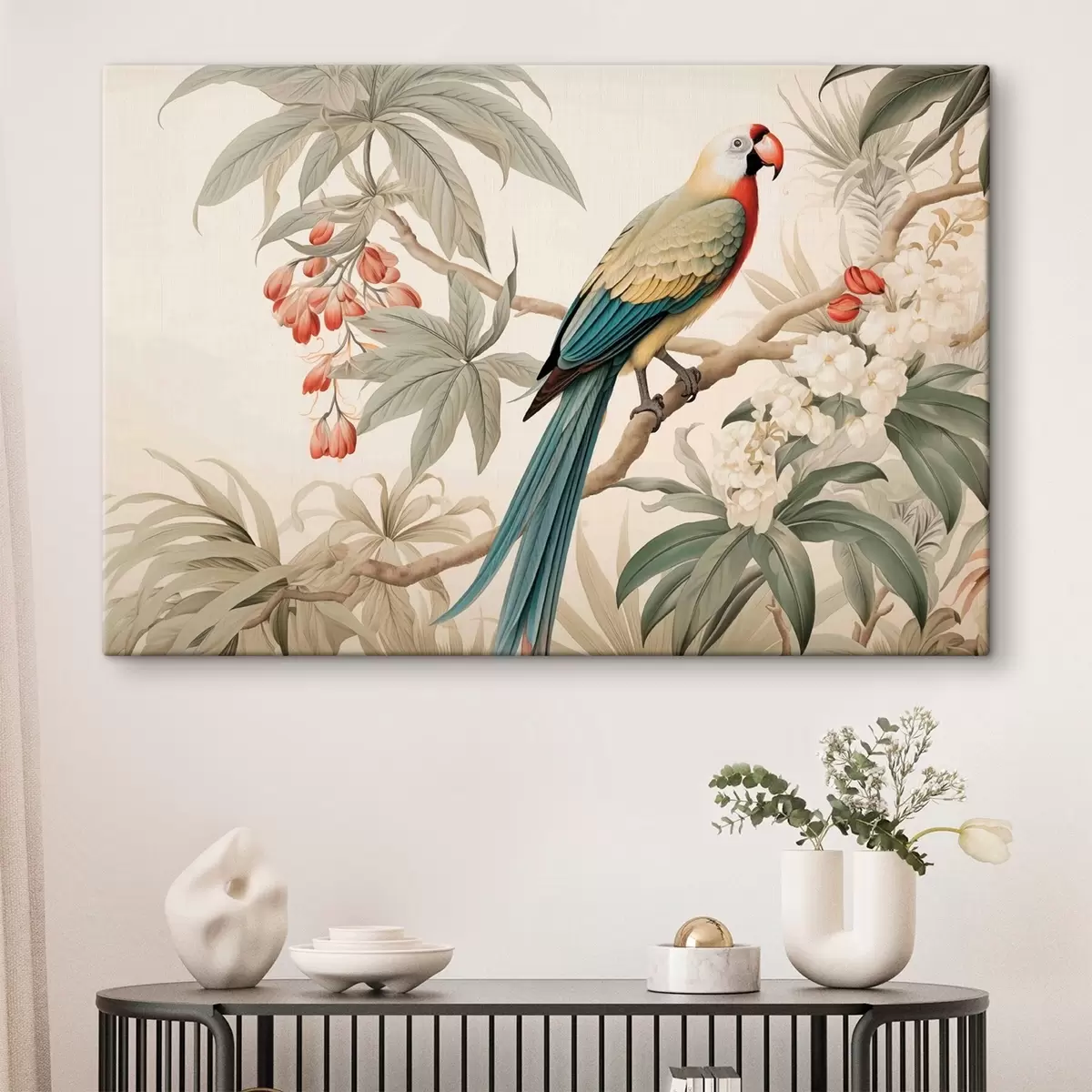  Peintures Perroquet tropical sur une branche en fleurs s51094
