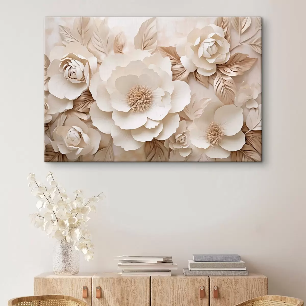  Peintures Relief en plâtre en 3D avec des fleurs blanches s51096