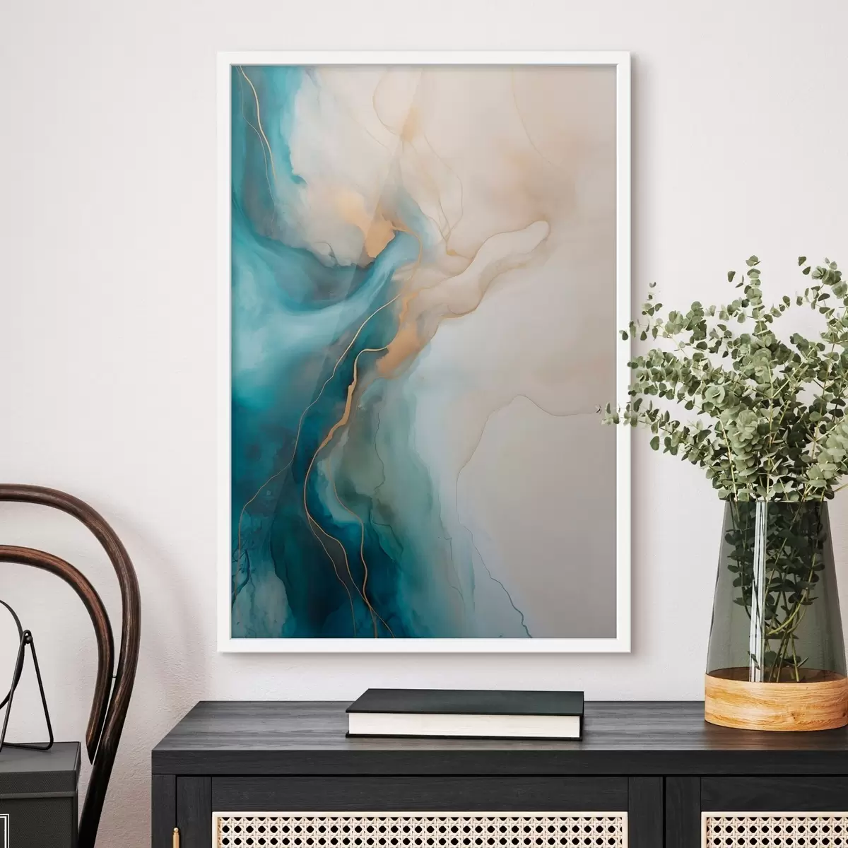 Poster Golven van azuurblauw en zandkleurig marmer f51082
