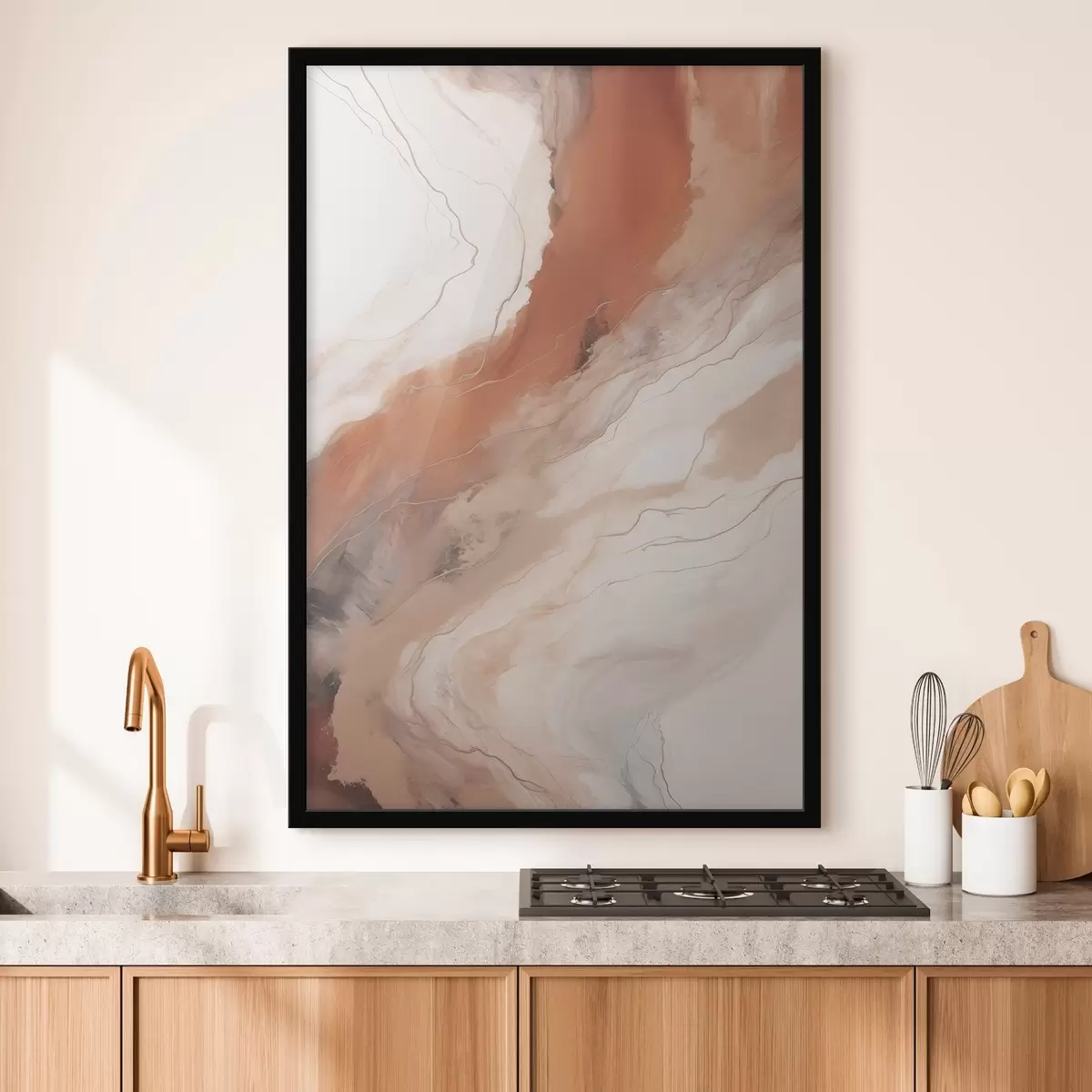 Poster Warme terracotta-kleurige golven in de vloeiende kunst f51085