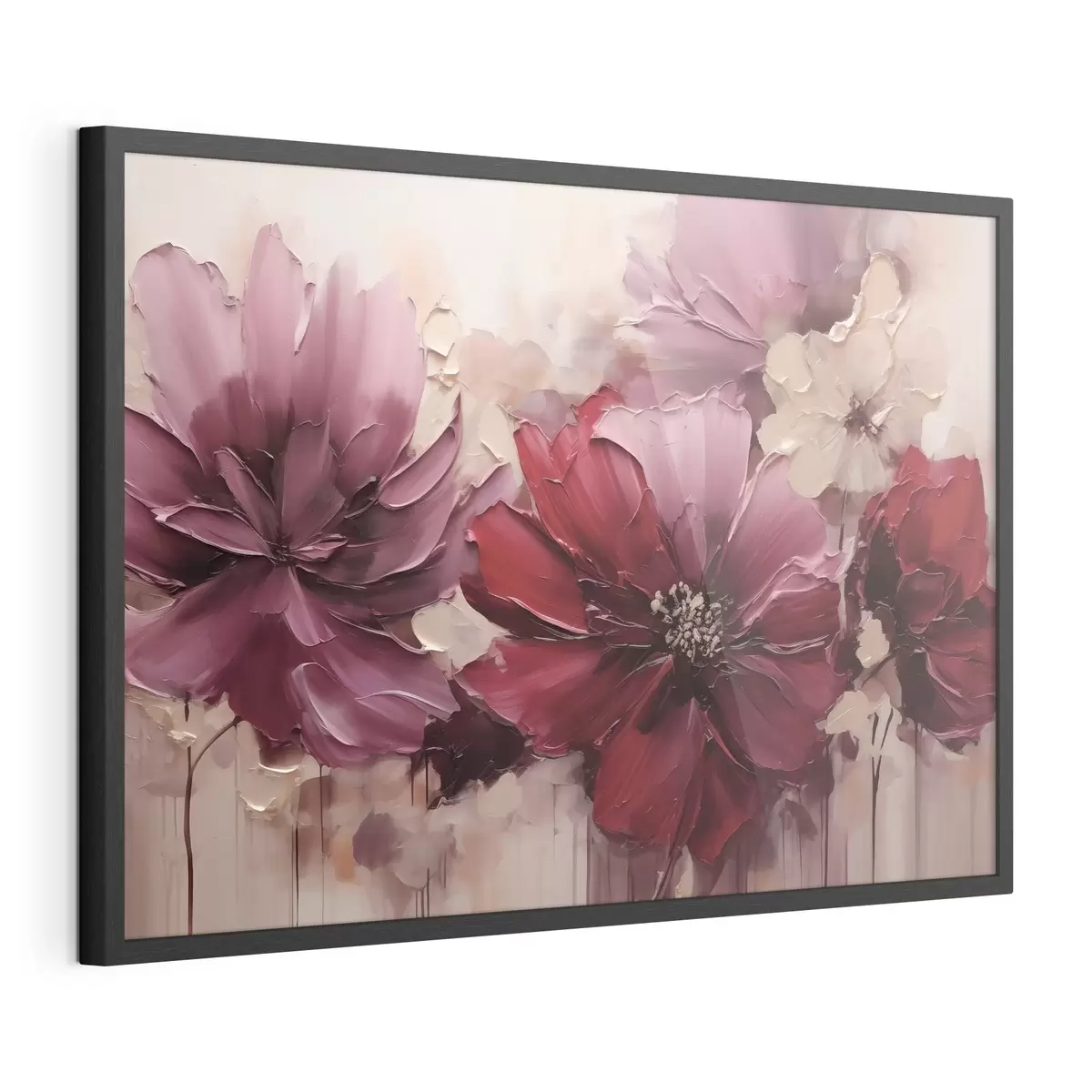 Poster Weelderige bordeauxrode en poederkleurige dahlia’s f51086