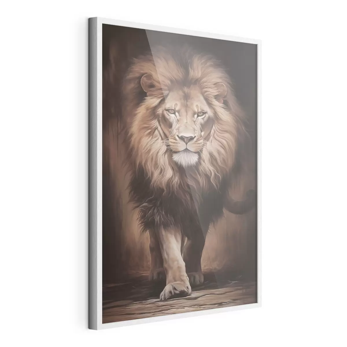 Poster Majestueuze leeuw in een donker interieur f51087