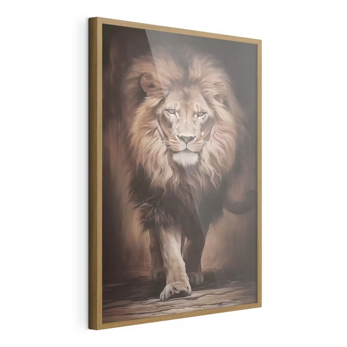 Poster Majestueuze leeuw in een donker interieur f51087