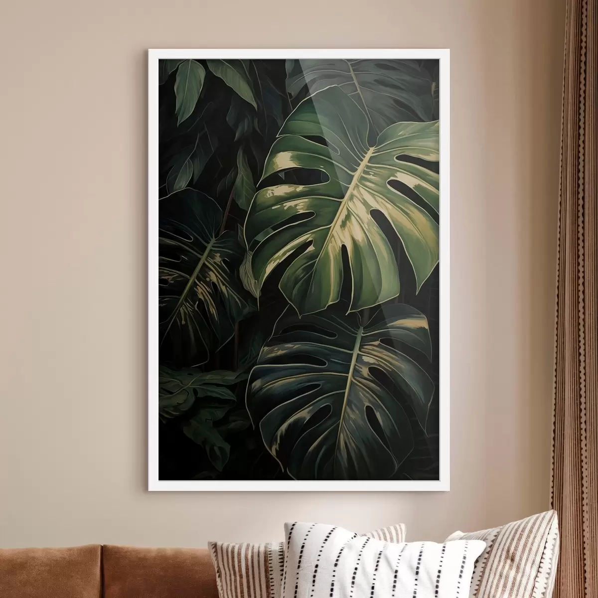 Poster Glanzende Monstera-bladeren in de donkere tropen f51091