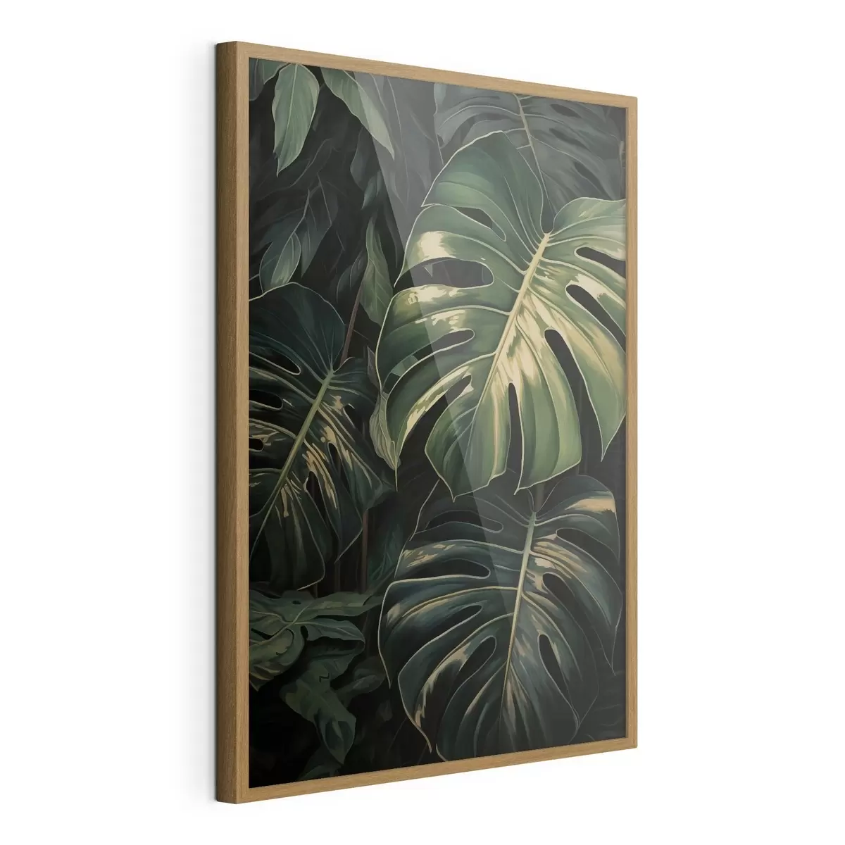 Poster Glanzende Monstera-bladeren in de donkere tropen f51091