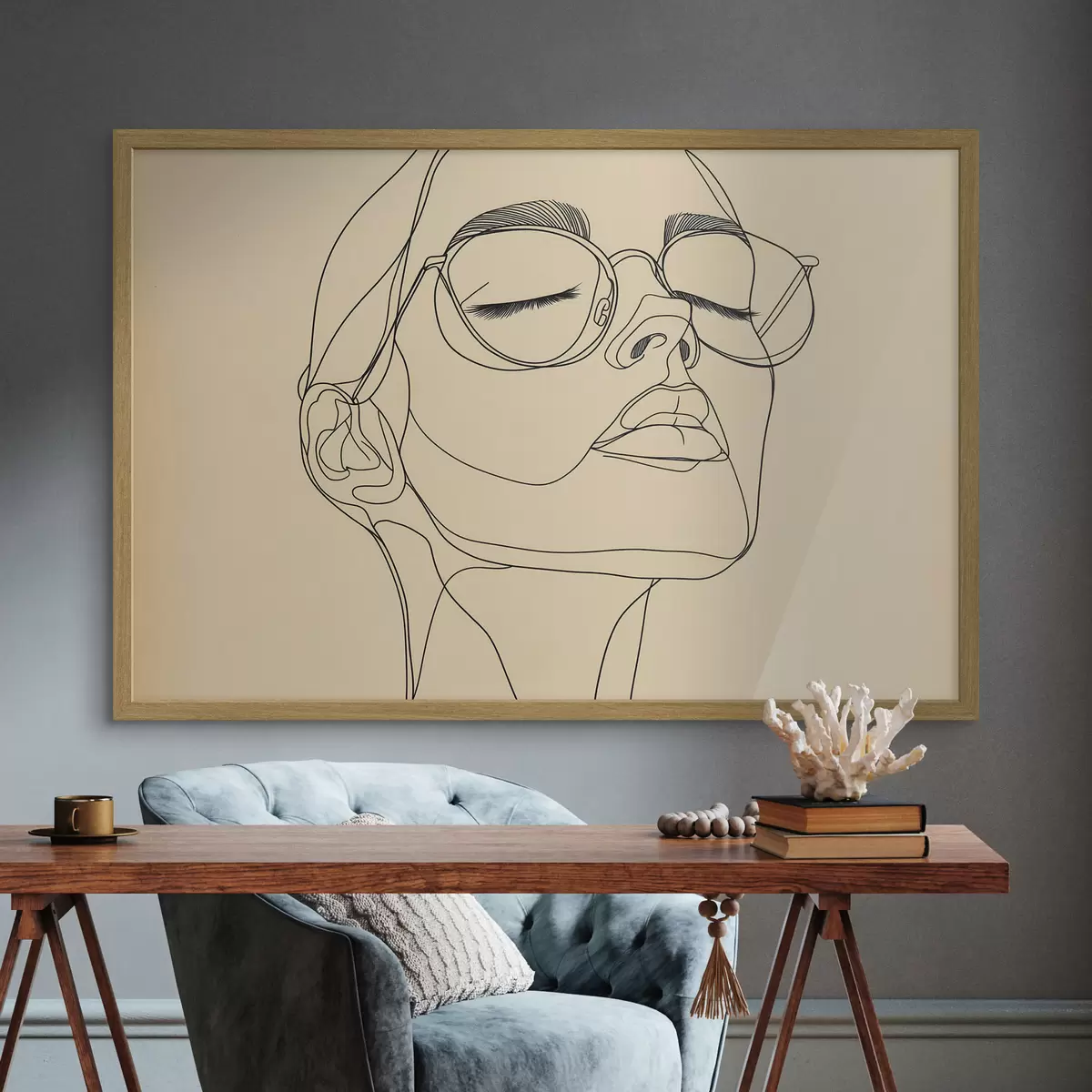 Poster Lineair portret van een vrouw f51145