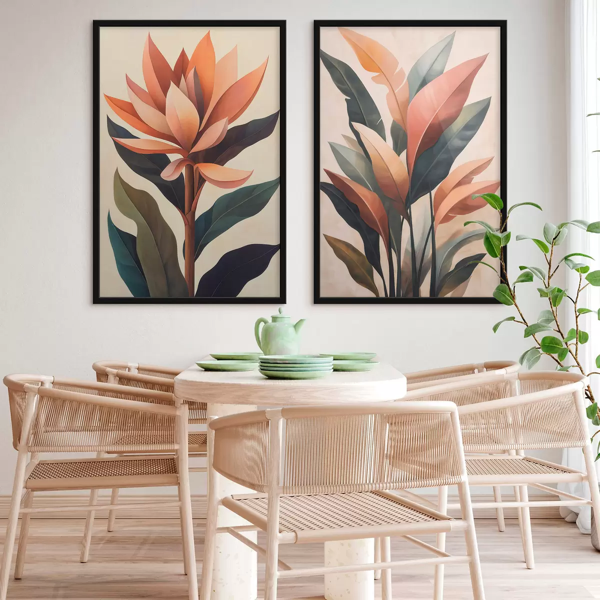 Poster Abstracte bloemen en bladeren d31105