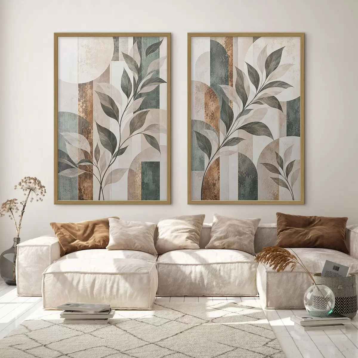 Poster Abstracte voorstelling met een tak met bladeren d31117