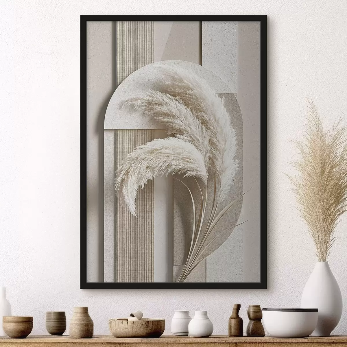 Poster Pampasgras en geometrische bogen f50869