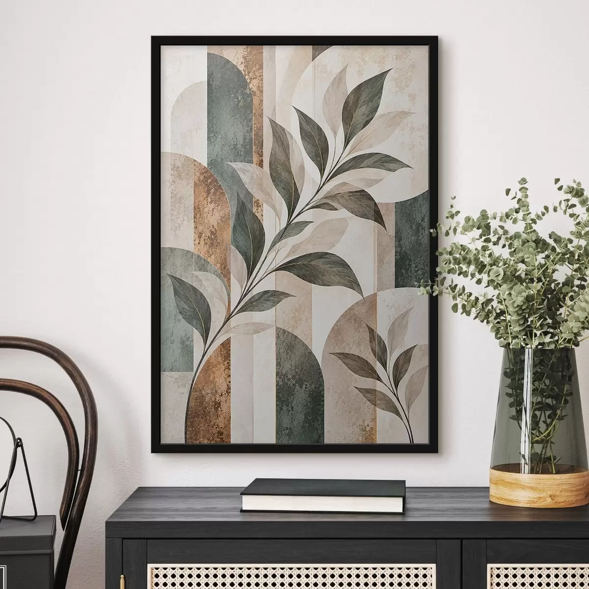 Poster Abstracte voorstelling met een tak met bladeren f51181