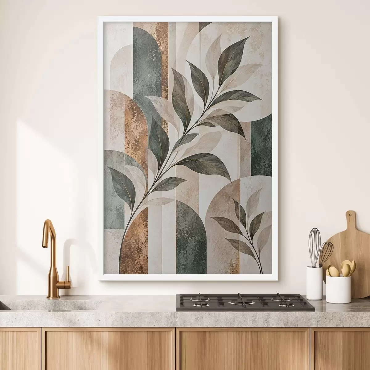 Poster Abstracte voorstelling met een tak met bladeren f51181