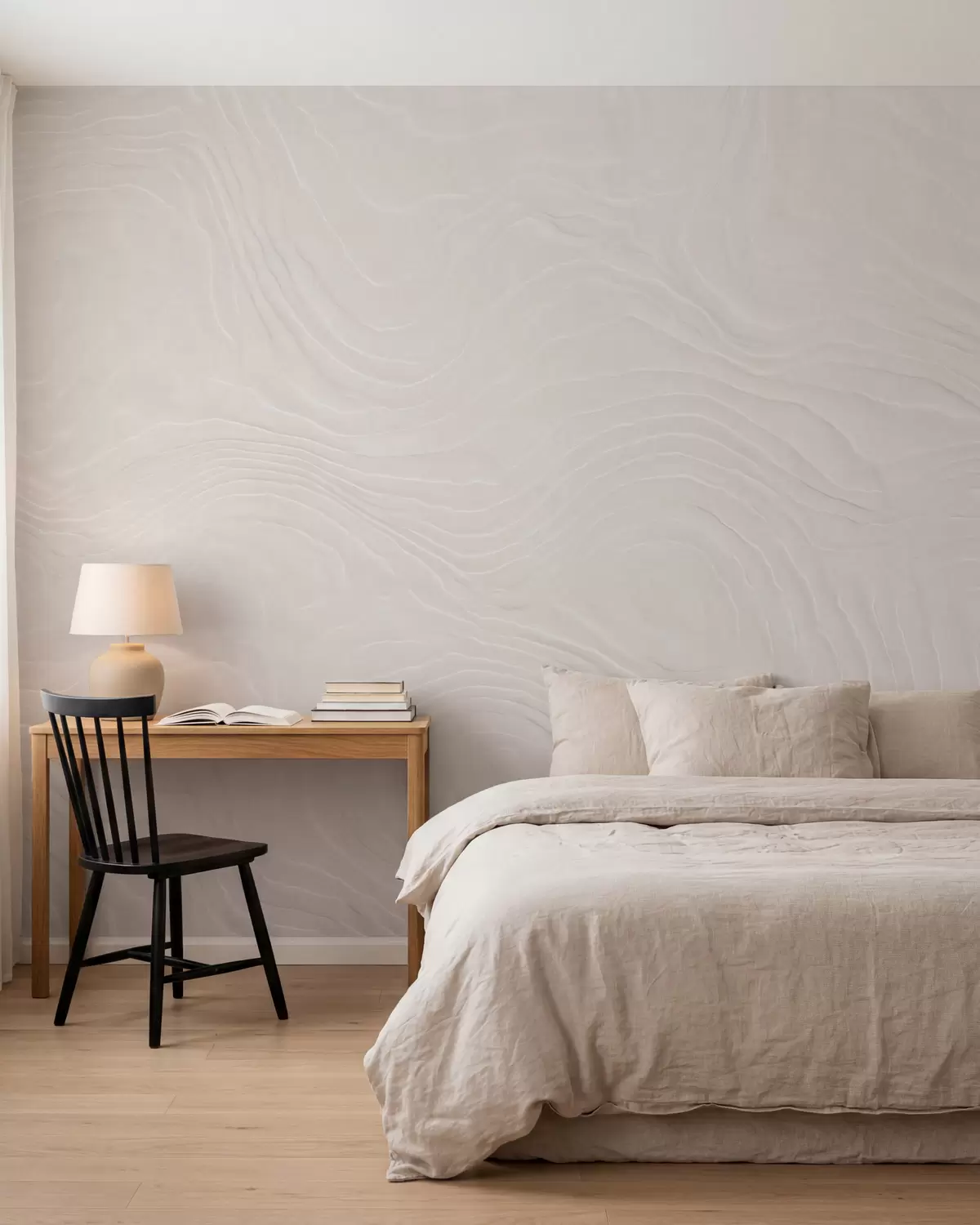 Fotobehang Abstracte, lichte textuur met vloeiende golvende lijnen en een natuurlijk pleisterwerk-effect w10092
