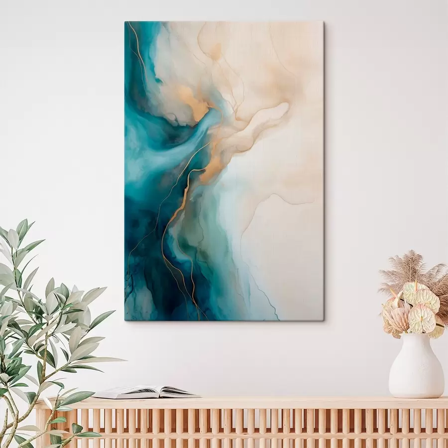  Peintures Vagues de marbre bleu ciel et sable s51082