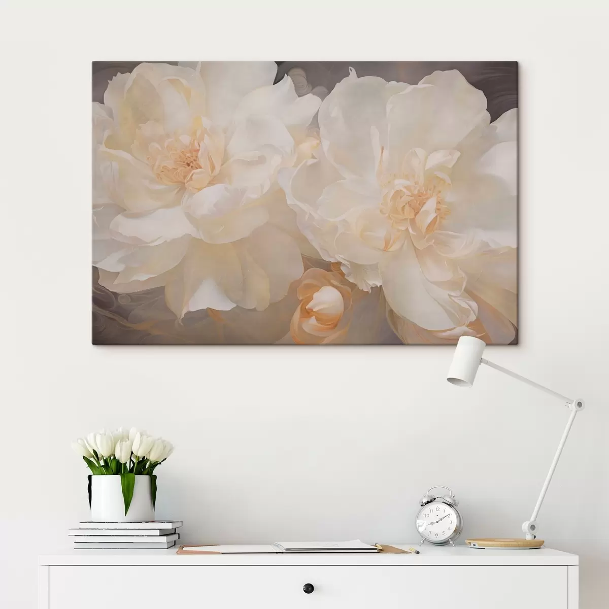  Peintures Gros plan sur des pivoines doubles claires s51088