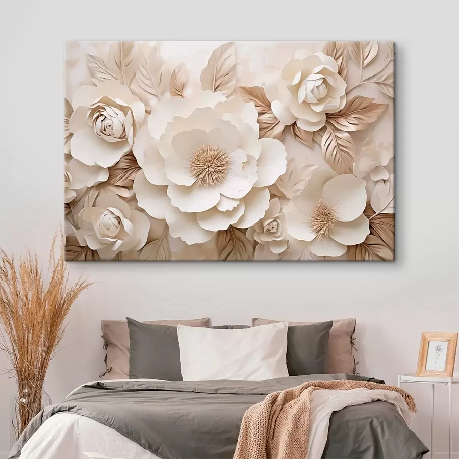  Peintures Relief en plâtre en 3D avec des fleurs blanches s51096