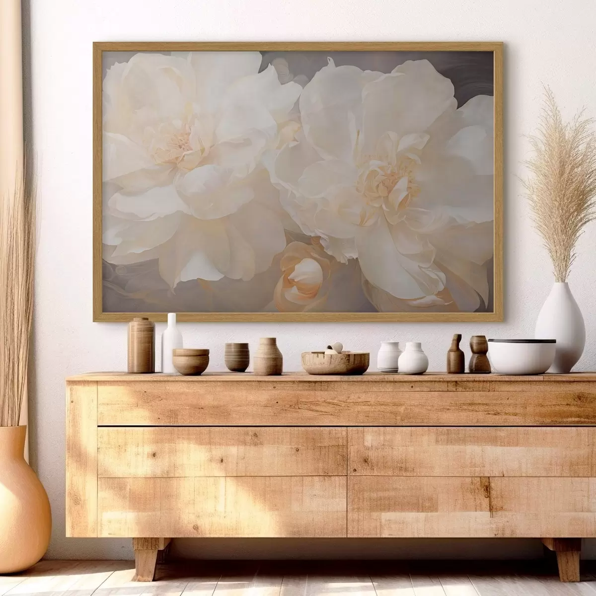 Affiche Gros plan sur des pivoines doubles claires f51088