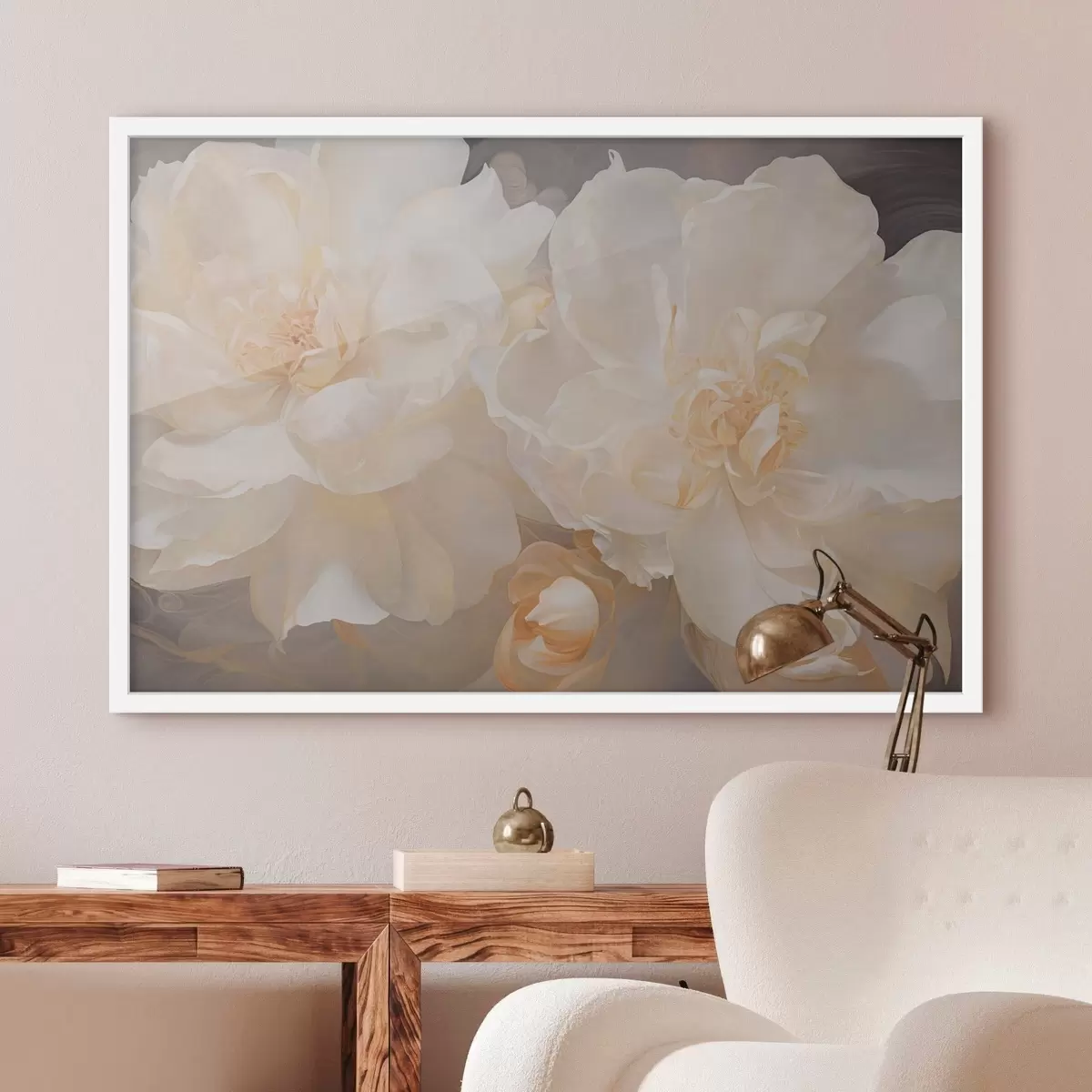 Affiche Gros plan sur des pivoines doubles claires f51088