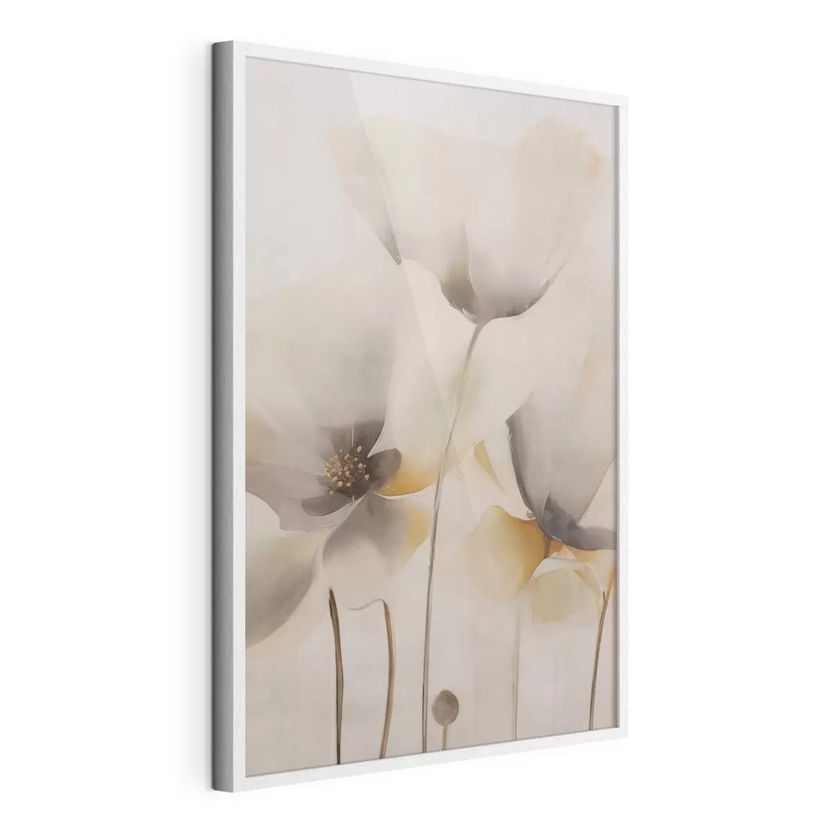 Poster Luchtige papavers in een beige kleurenpalet f51090