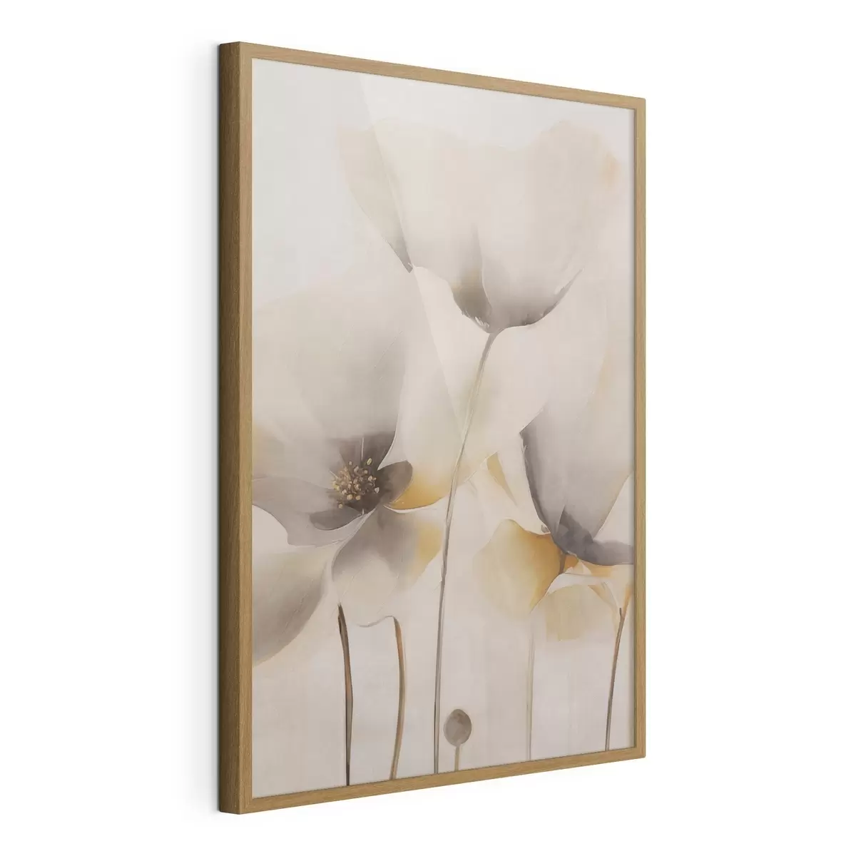 Poster Luchtige papavers in een beige kleurenpalet f51090