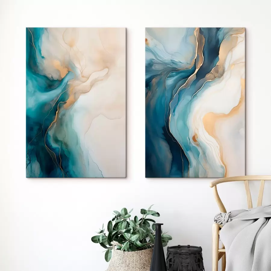  Peintures Vagues de marbre bleu azur et émeraude m31088